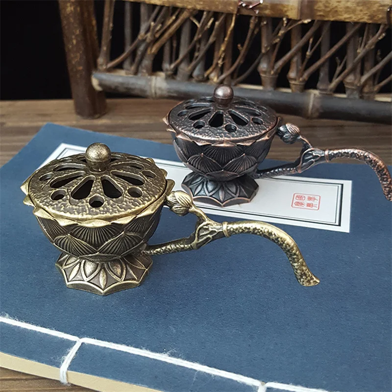 Медная Курильница В Форме Лотоса С Ручкой Эстетический Ретро-дизайн