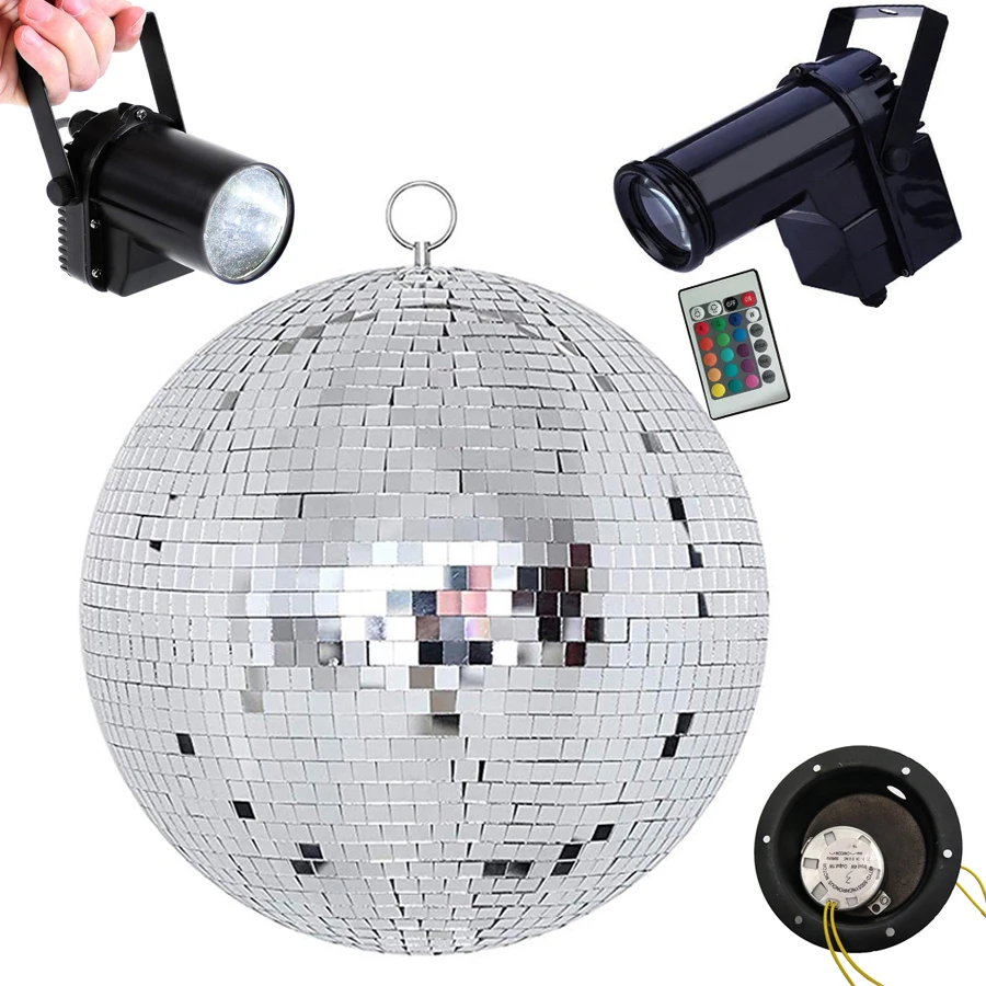

10W RGB Pinspot Stage Light Sliver Reflective Glass Ball D25CM 30CM Hanging Disco Mirror Ball Disco Cool Fun Party Disco Ball