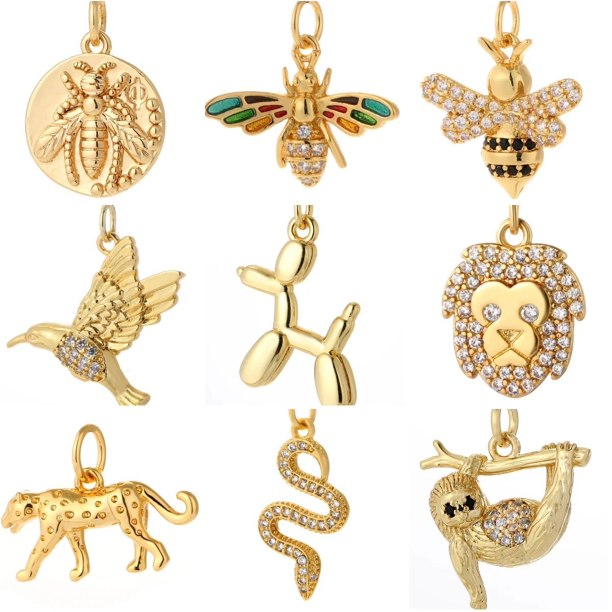 Gold Color Bee Snake Charms for Making Supplies Sloth Animals Designer Diy Charm Charms for Earrings Necklace Making CZ Zircon