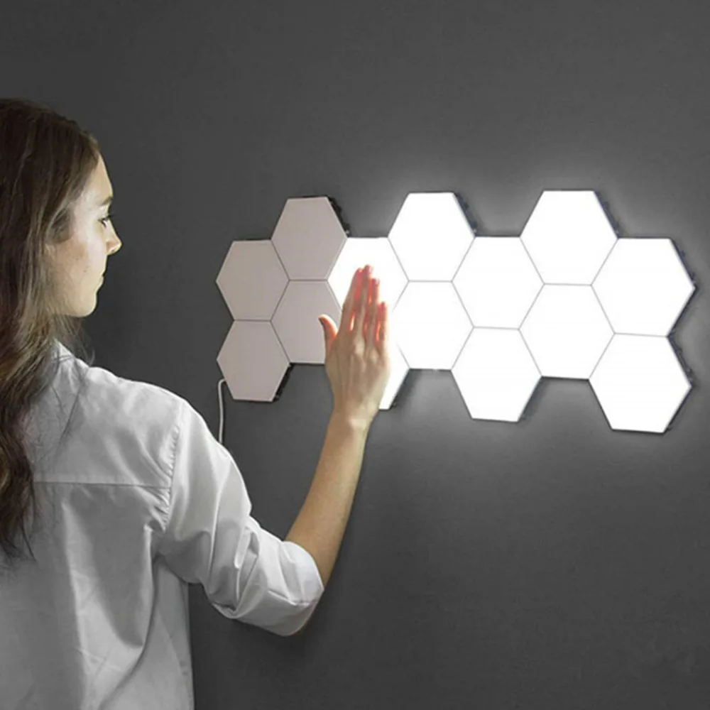 hot sale touch sensing bedroom living room wall light diy hexagonal indoor rgb led wall light