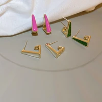 new simple jewelry geometric triangle earrings for women green rose red enamel pendientes mujer