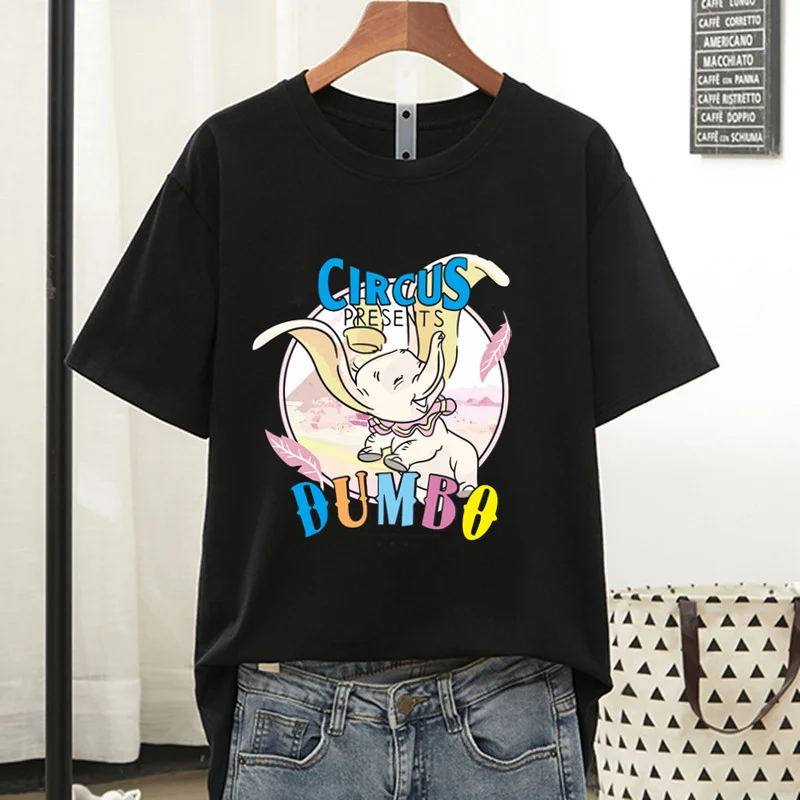 

Colorful Dumbo Disney Shirt Woman T Shirt Short Sleeve Cute Kawaii T-Shirts Ladies 3XL White Black Fashion Ropa Mujer Y2K
