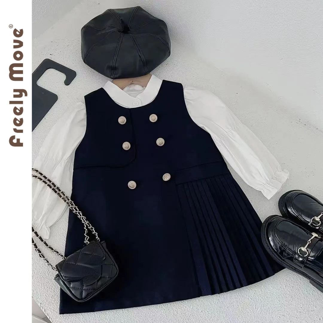 

Костюм детский однотонный из рубашки с длинным рукавом и юбки