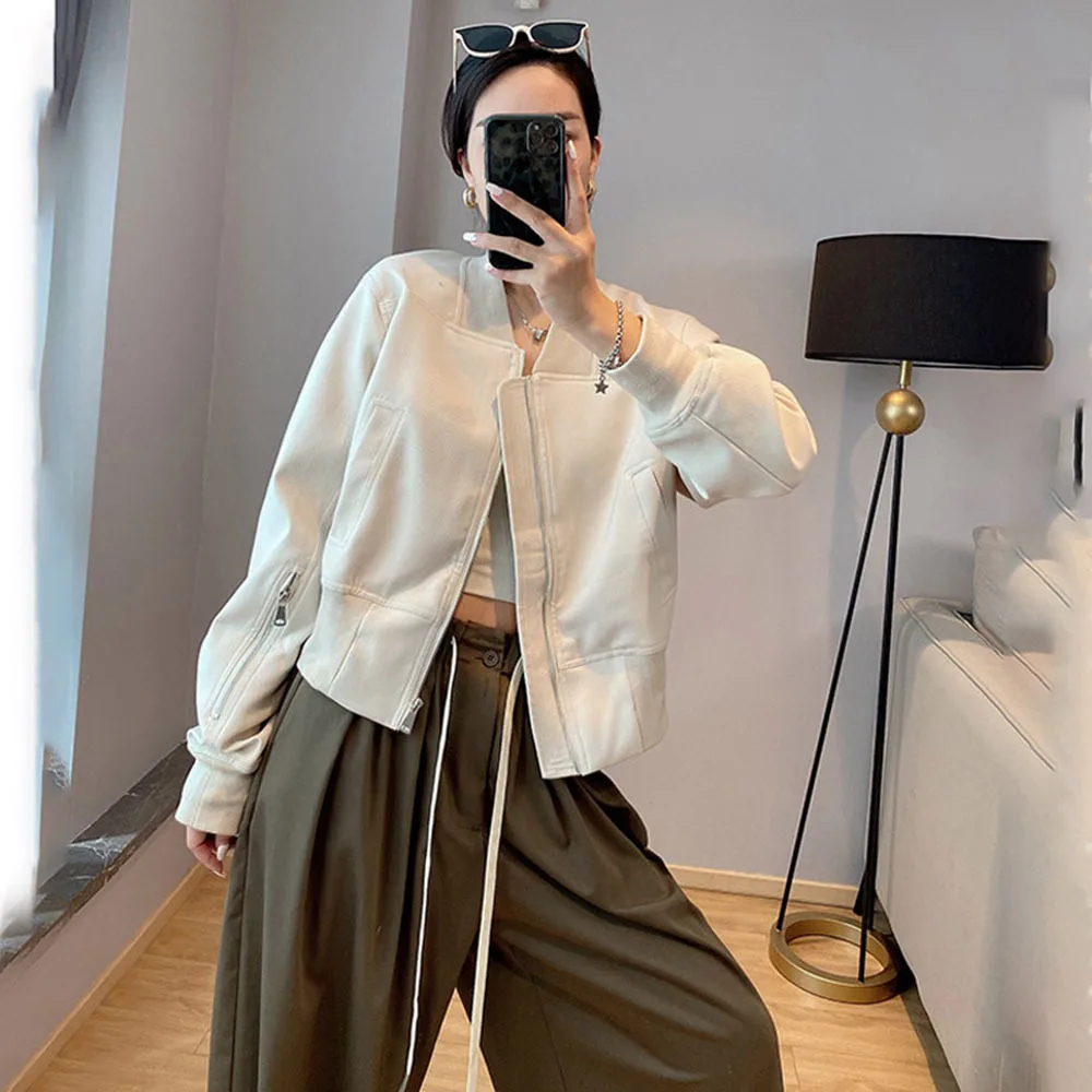 

2022 New Spring Zipper Jacket Short Coat Women's Autumn All-match Loose Korean Style Stand-up Collar Solid Baseball Uniform Tops