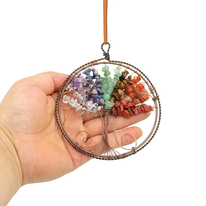 Retro Natural Gravel Tree Of Life Hanging Decoration Reiki Healthy Mineral Crystal Feng Shui Home Car Interior Ornaments Gift
