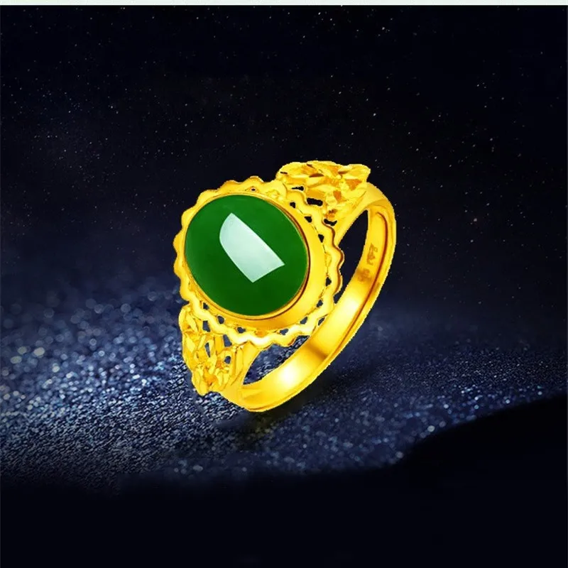 

Natural Green Chalcedony Hand Carved Water Drop Ring Fashion Jewelry 925 Silver Inlaid Agate Ring for Women