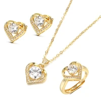 gmgyq 2022 summer new zirconia jewelry heart design earring ring necklace sets valentines day gift for women