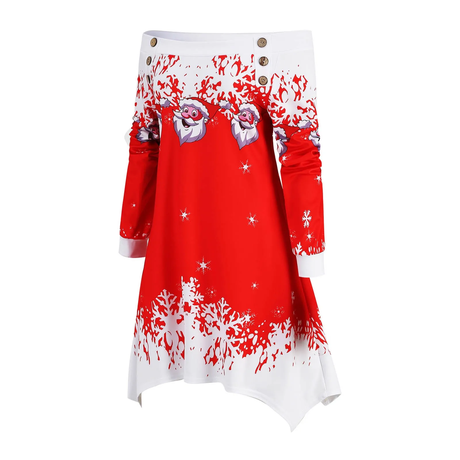 

Женское свободное платье с принтом Санта Клауса, облегающее платье с длинными рукавами и асимметричным подолом, женское платье с рюшами