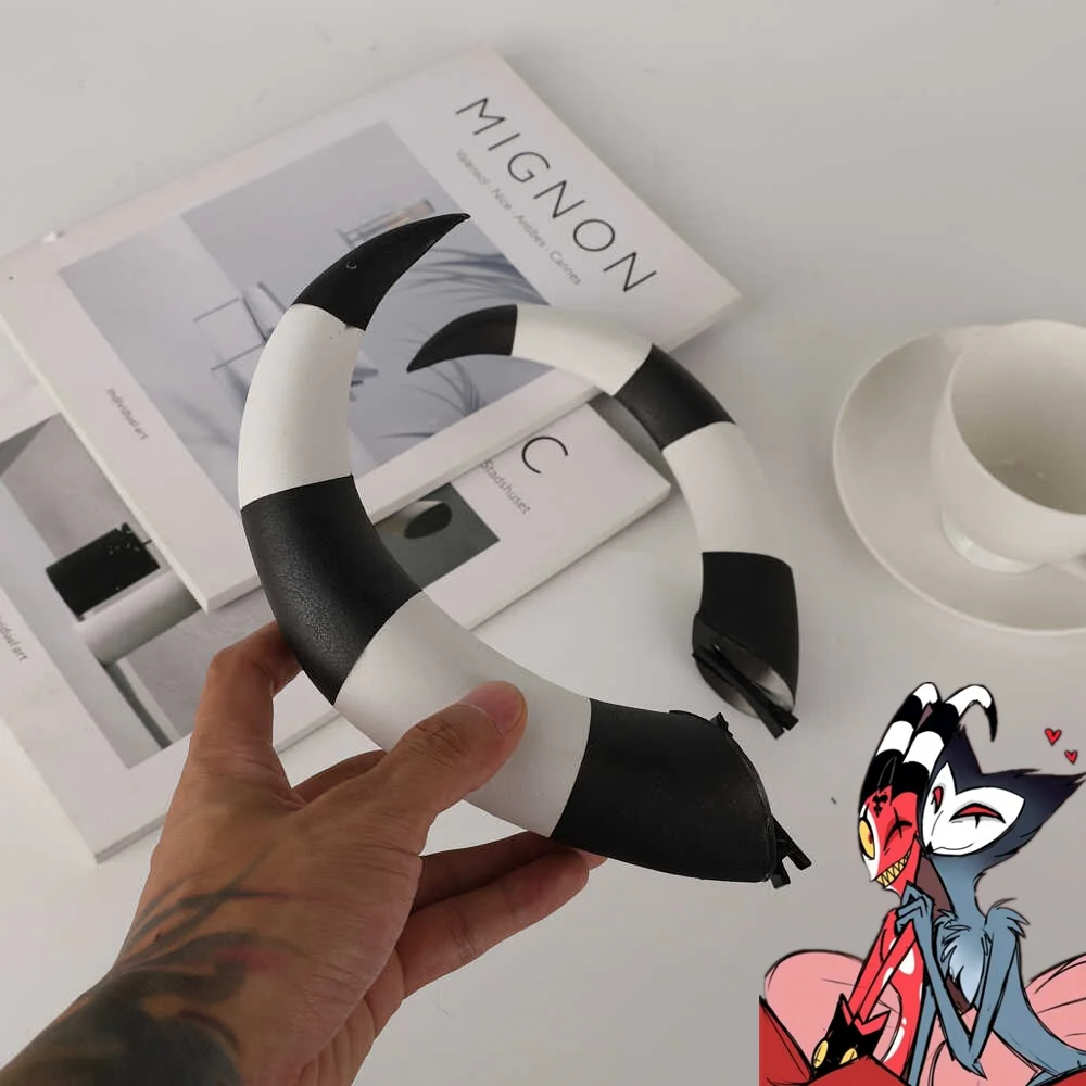 Аниме Helluva Cosplay Boss Blitzo Косплей рожки Prop 22 см чёрные белые согнутые для женщин и