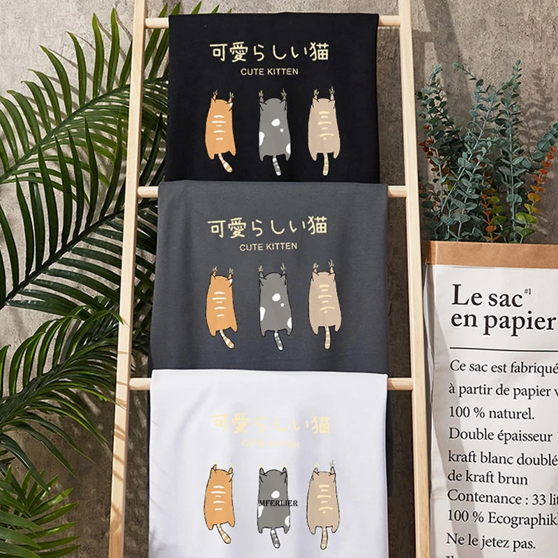 Женская летняя футболка с коротким рукавом и круглым вырезом принтом кошки |