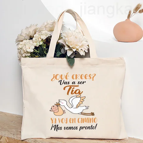Лучшая сумка-тоут с испанским принтом «Тети в мире», женские сумки для покупок, парусиновая сумка на плечо, подарок на день рождения, праздник, Рождество для Тиа