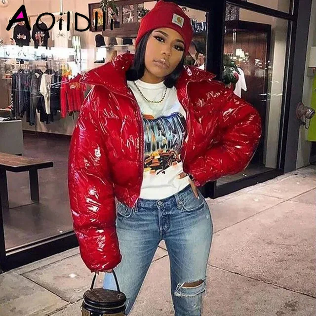 

2022 White Color Cropped Puffer Jacket Parka Outwear Thick Bubble Coat Fashion Streetwear Plus Size Winter Down Jacket Women