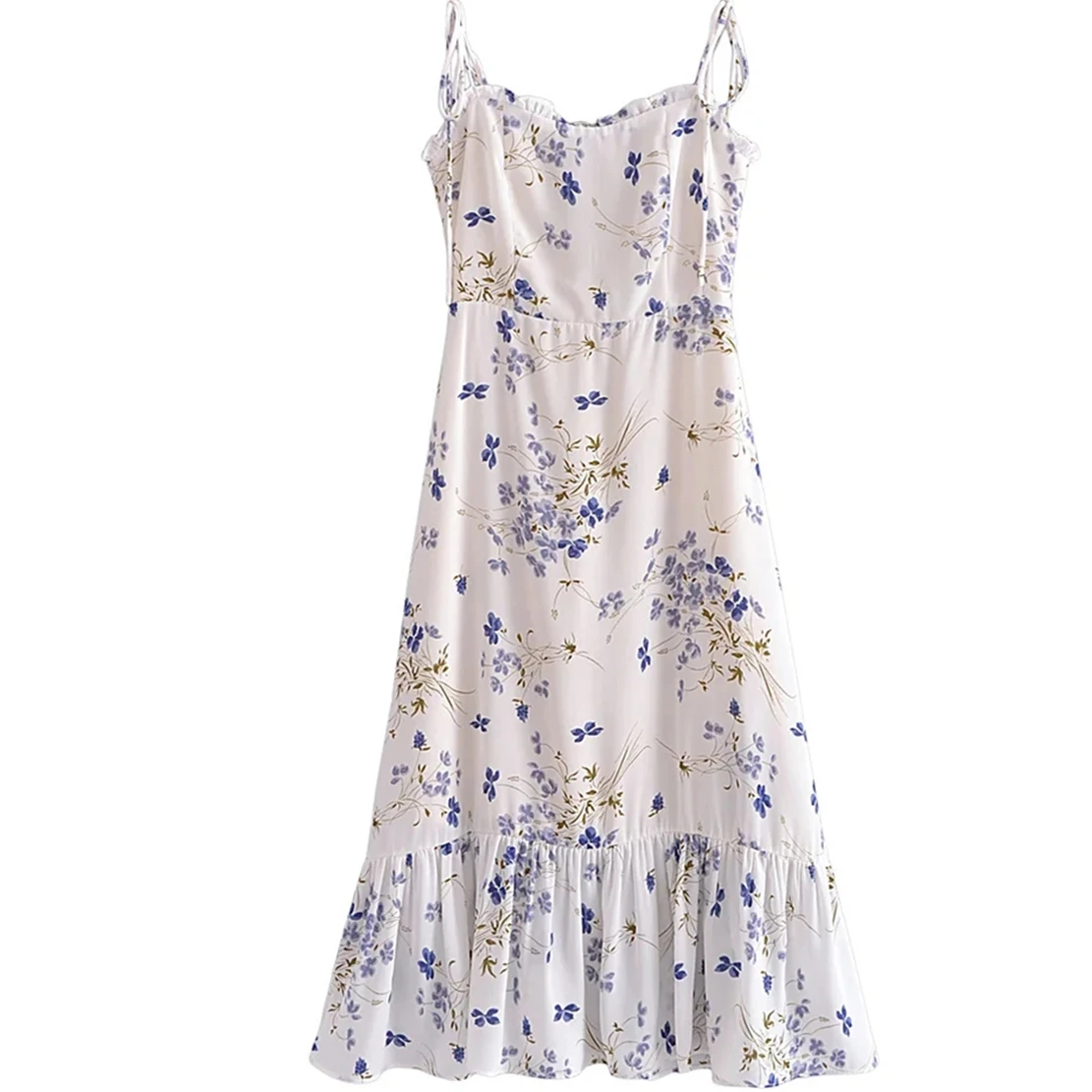 

Dave&Di Summer French Style Indie Folk Retro Floral Print Suspender Maxi Dress Chiffon Slim Sheath Party Dress Women