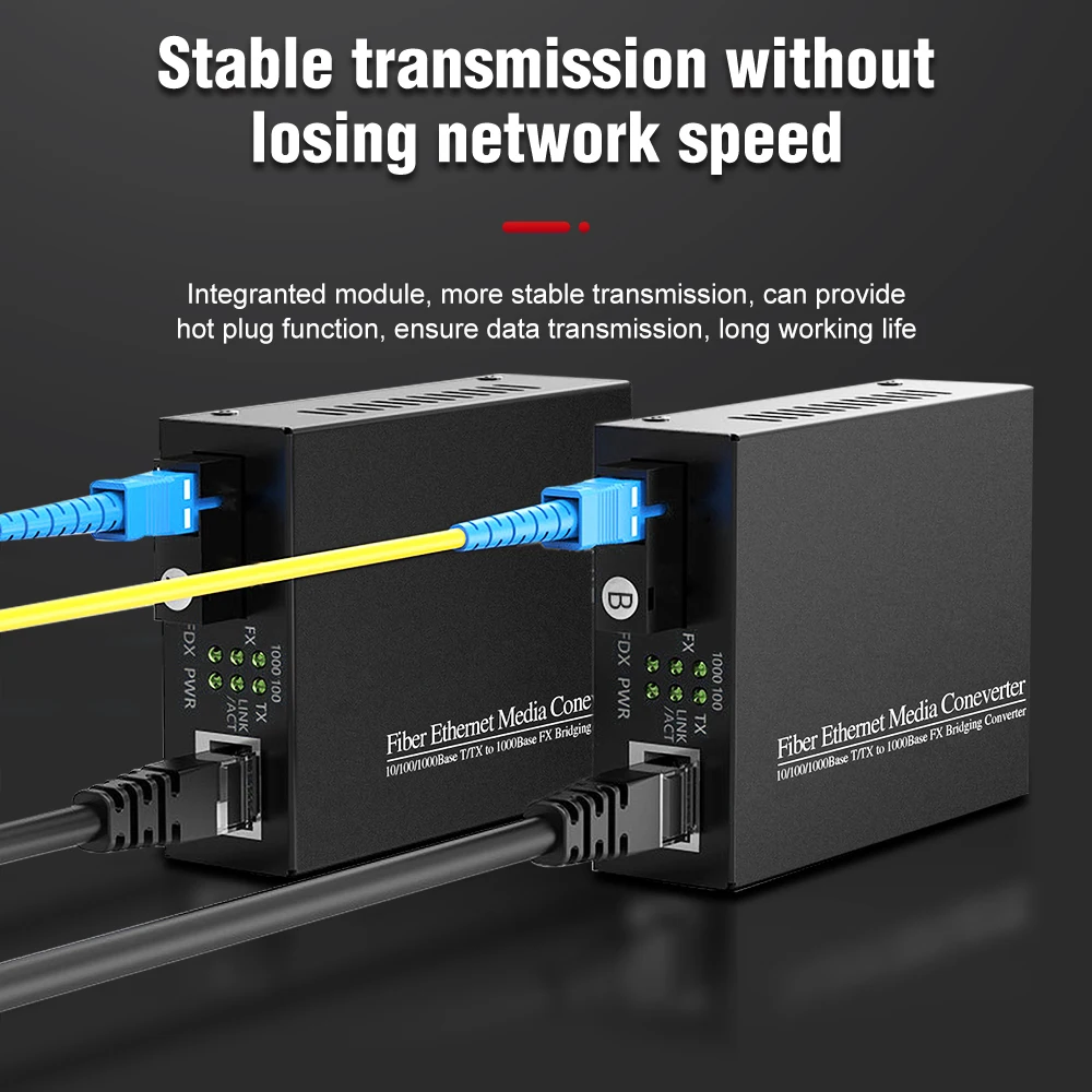 EWIND Gigabit Media Converter Fiber Optic To Rj45 Single Mode Single Fiber Optic Ethernet Switch Transceiver 10/100/1000M 1 Pair