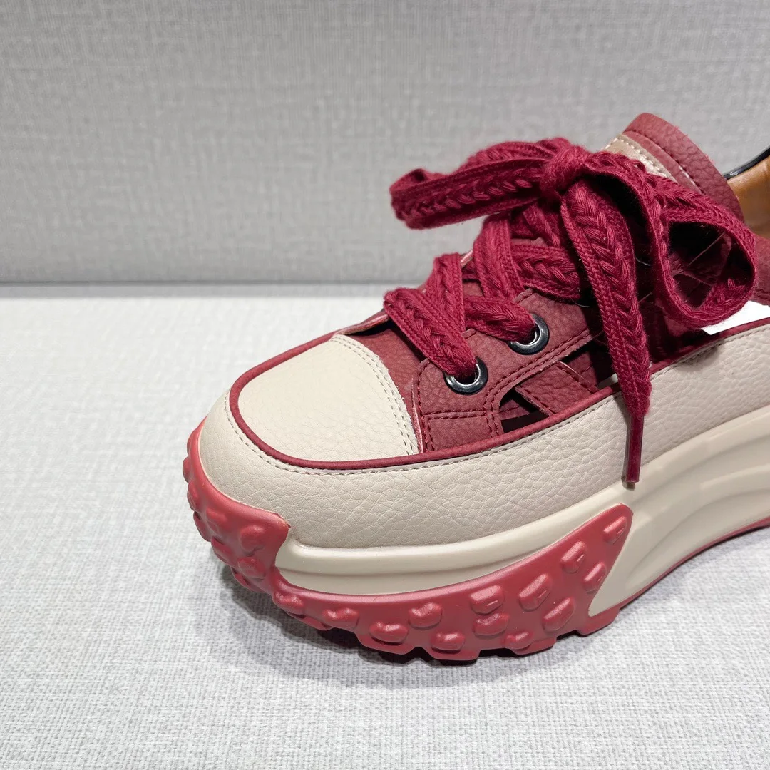 Elmsk Fashion Retro Fathering Daddy Shoes Lady Comfortable And Breathable Genuine Leather Hollow Out Sneaker Shoes Women