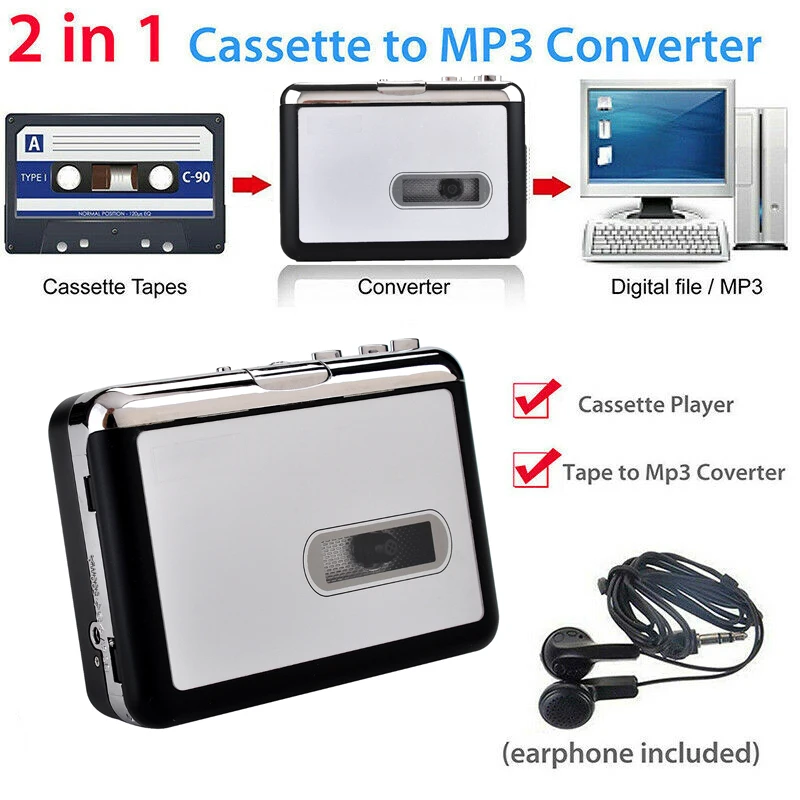 

Ezcap218 USB Cassette Player Tape to PC Old Cassette to MP3 Format Converter Audio Recorder Capture Walkman with Auto Reverse