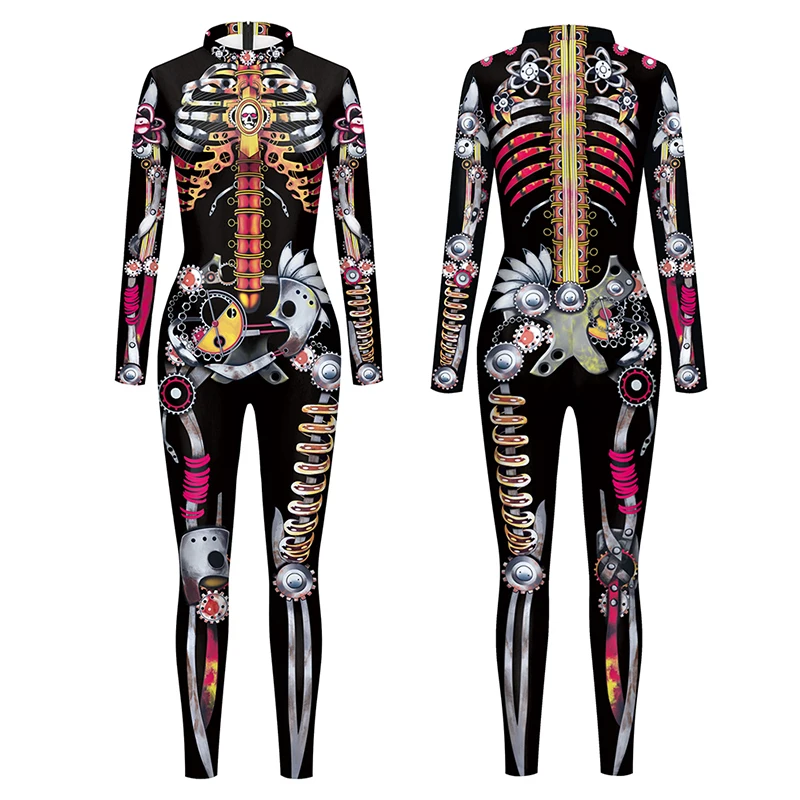 Комбинезон с металлическим скелетом модный костюм для косплея на Хэллоуин боди