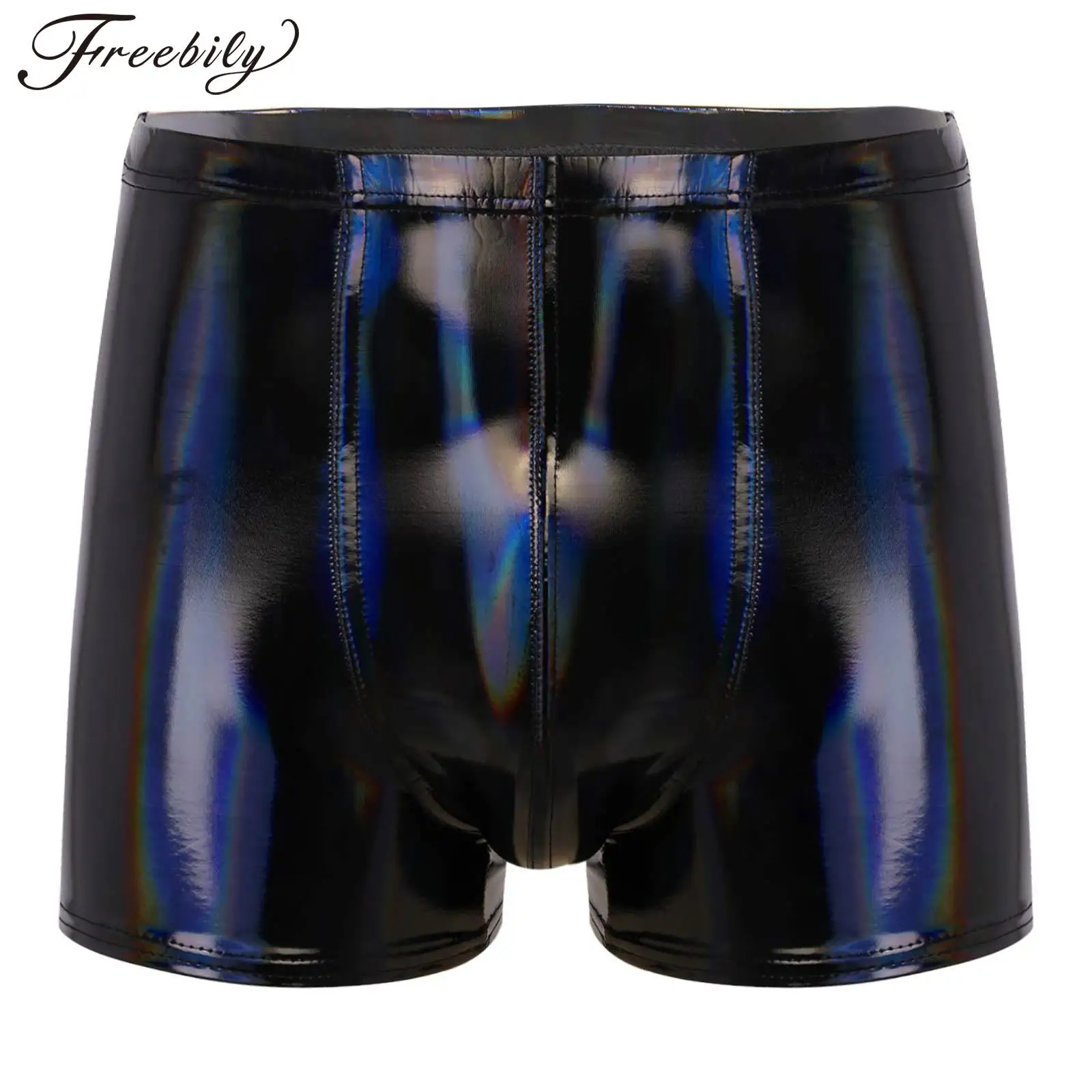

Men Patent Leather Shorts Boxer Brief Wetlook Latex Underpants Trunks Underwear Shiny Boxers Soft Boxershorts Male Panties