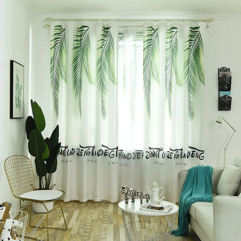 

Summer Foliage Green and White Digital Printed Curtains for Living Room Windows - Tropical Jungle Lightweight Decor for Bedroom