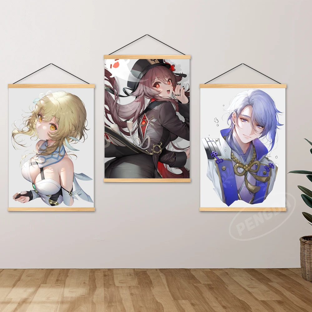 

Canvas Hu Tao Home Decor Kamisato Ayato Wall Lumine Art Genshin Impact Painting Game Hanging Wooden Ganyu Print Picture Poster
