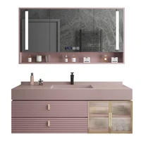 Stone Plate Whole Washbin Solid Wood Bathroom Cabinet Smart Bathroom Table Washbasin Sink Pink