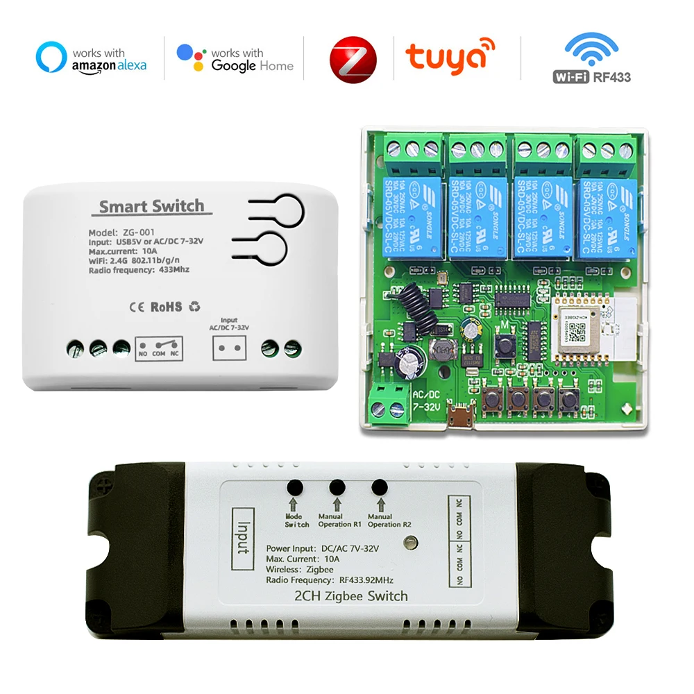 

220V Zigbee 3.0 шлюз мост умный дом Tuya умная жизнь модуль переключатель WiFi дистанционного управления мотор реле RF 433.92mhz