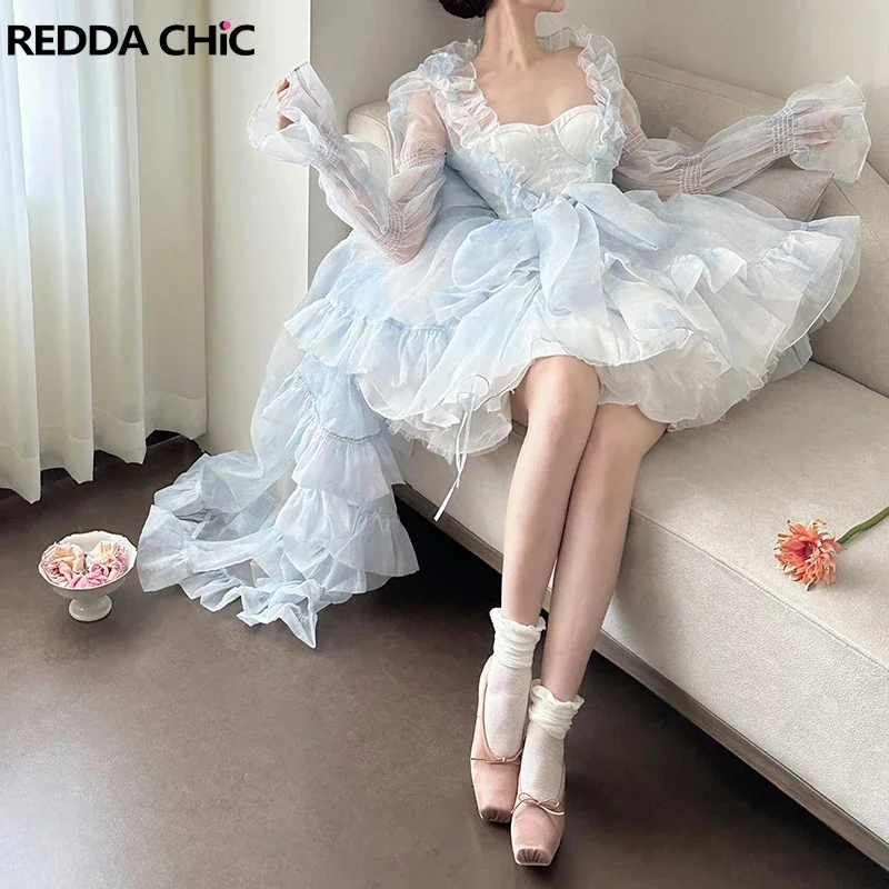 Фото IMU Lolita Princess Puffy Mini Dress Trailing Smock Shawl Petticoat Underskirt Organza Tutu Ball Gowns Women 3-piece Set №1