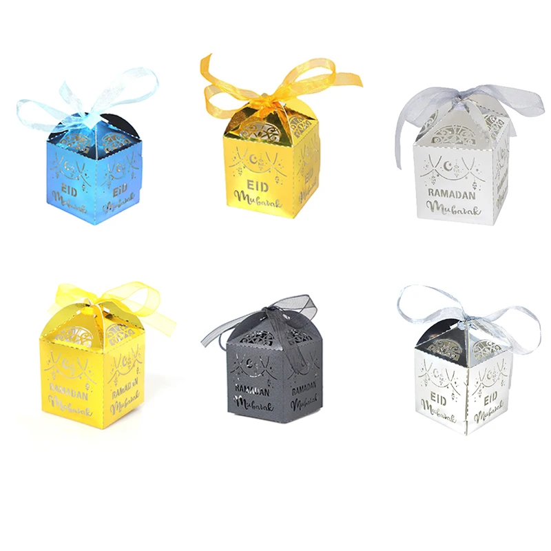 50Pcs Eid Mubarak Favors Candy Boxes Lace Ramadan Kareem Gift Boxes Islamic Muslim Happy al-Fitr Eid Event Party Supplies