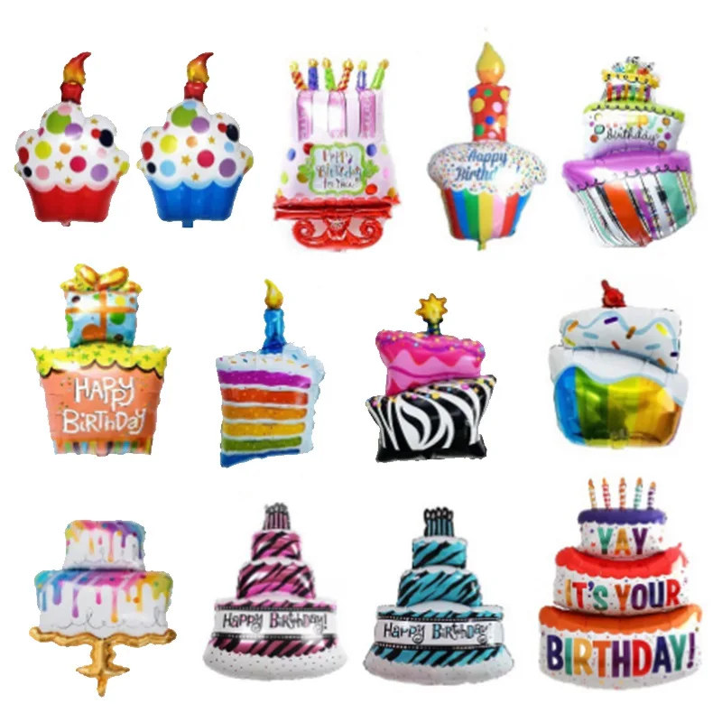 

Cake Gift Box Decorative Aluminum Film Balloons 1st Happy Birthday Party Decor Kids Adults Balloon Baby Shower Candle Ballons