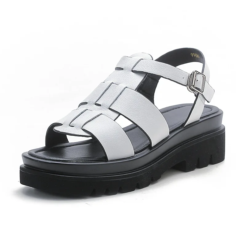 

New Women's Sandals Fashion Retro Genuine Leather Shoes For Women 2022 Summer Elegant Square Heels Open Toe Platform Sandals