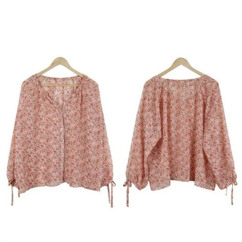 

Beautiful Women Summer Blouses Floral Shirt Puff Sleeve V Collar Casual Tops