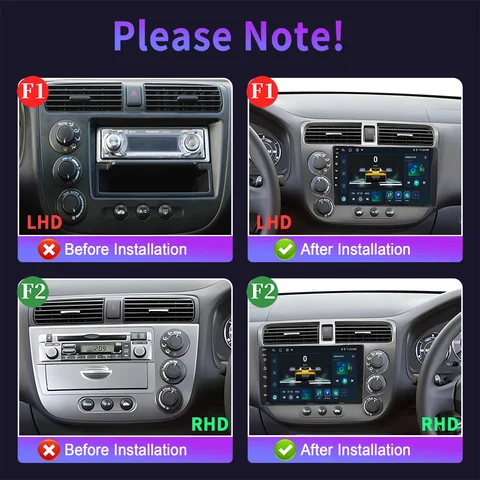 Для Honda Civic 2000-2006 Автомобильный радиоприемник Мультимедийная навигация Беспроводной Android 14 CarPlay 4G 7862S 8G 256G Стерео 2K QLED экран