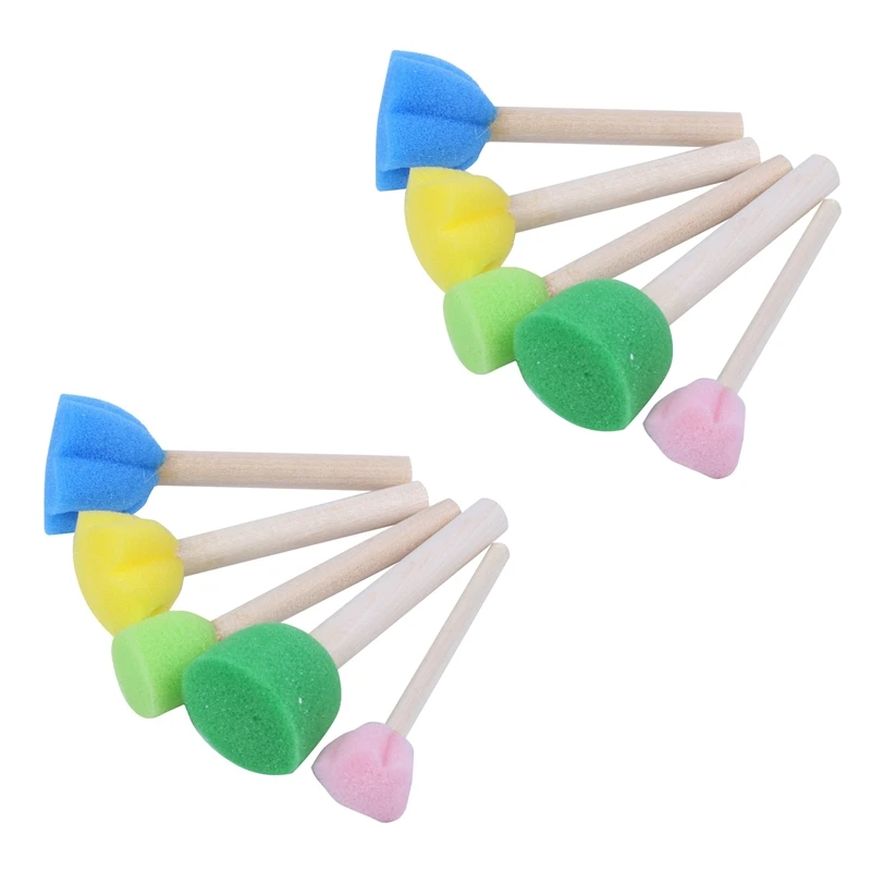 

10Pcs Sponge Paint Brushes Toys Wooden Handle Seal Sponge Brushes Kids Children Drawing Painting Graffiti Brush