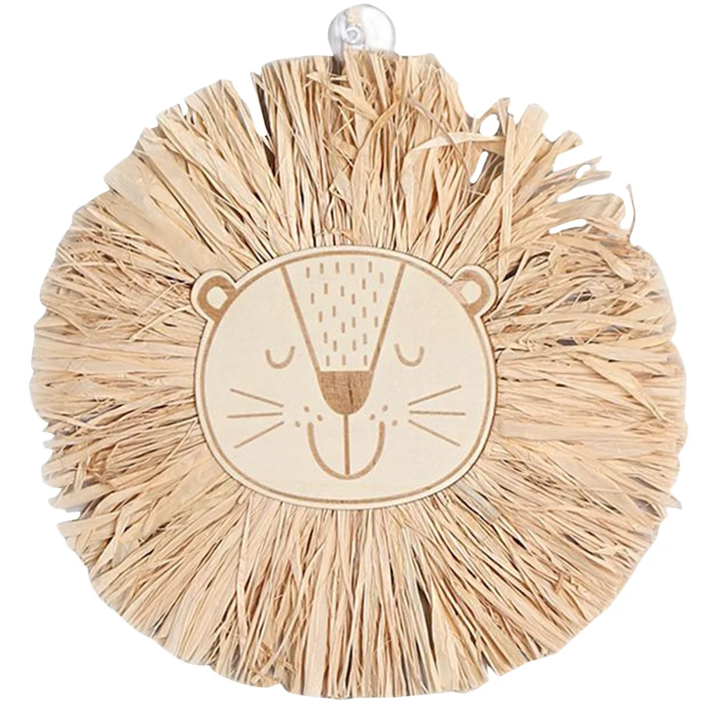 

Kid Room Decor Wall Hangings Rustic Style Ornament Raffia Lion Head Basket Household Pendant Adornment Home