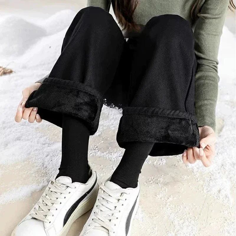 Женские утепленные джинсы с высокой талией женские готические теплые широкие