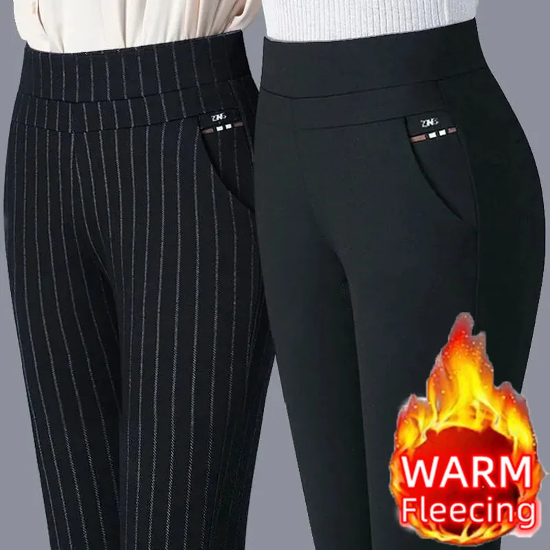 Warm Winter Pencil Pants Womens Fleecing Thermal Snow Plush Strench Lady OL SkinnyTrousers Femal Thichen Slim Clothing Leggings
