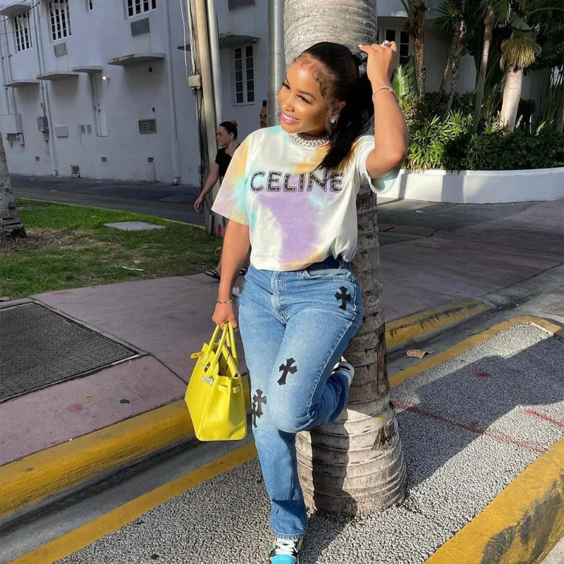 2023 new Casual Cross Printed Baggy Jeans Women Low Waist Vintage Straight Denim Trousers Y2k Goth Pants Fashion Mom Jeans