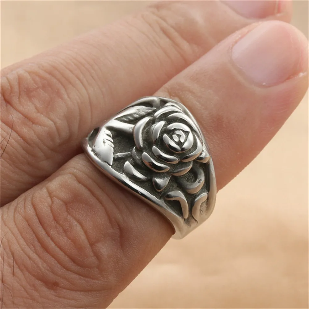 

Men's Vintage Titanium Steel Rose Flower Ring Fashion Jewelry Gift Size 7-13
