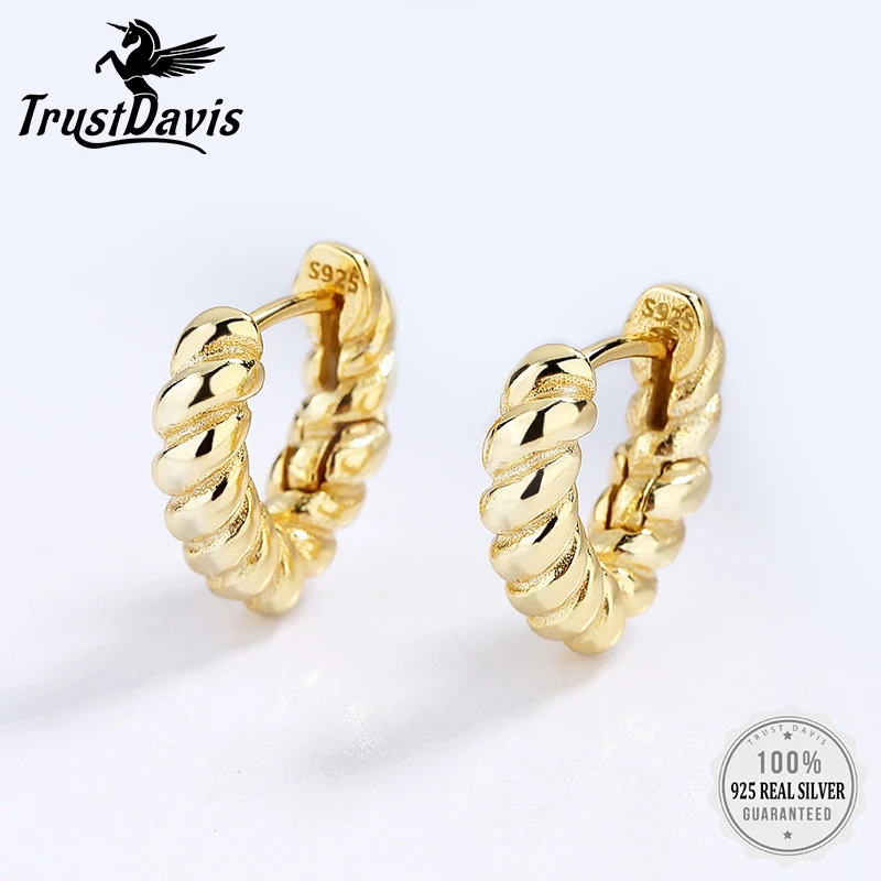 

TrustDavis Real 925 Sterling Silver 2022 Fashion Triangle Twist Hoop Earrings For Women Office Lady Fine 925 Jewelry Gift DG0040
