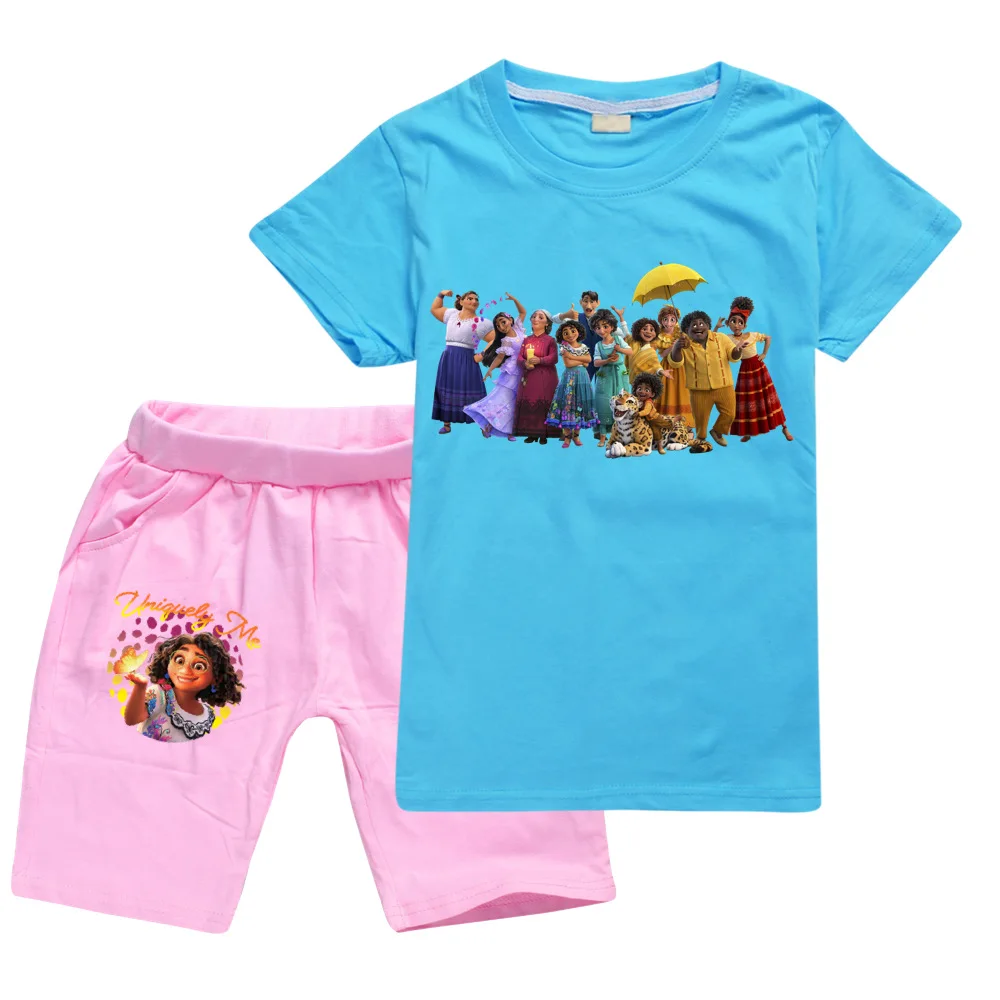 

2022 Disney Encanto Girls Summer Cartoon Printed Cotton Baby T-Shirt + Shorts Boys Casual Sportswear Kids Anime Clothes 2-16Y