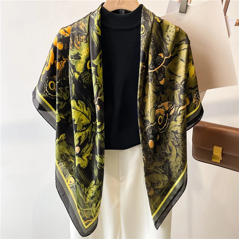 

Классический дизайнерский женский большой платок 2023 шелковый шарф Женская Солнцезащитная Бандана Хиджаб 110 см * 110 см головной платок