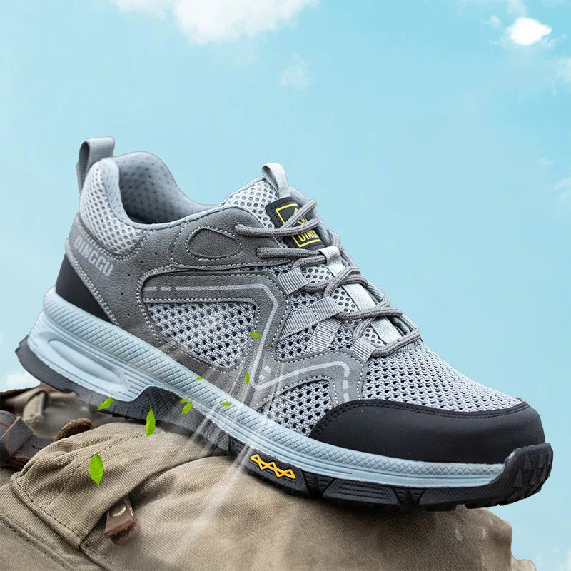 Мужские повседневные рабочие ботинки со стальным носком летние дышащие защитные