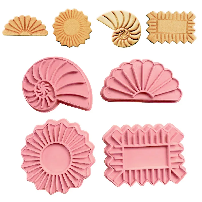 

4Pcs/Set Sandwich Biscuit Mould Fan Conch Sun Wave Pattern Cookie Stamp Cake Pastry Art Cake Fondant Decoration Baking Tools