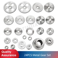 24pcs cj0618 metricimperialmini lathe metal gears kitsynchronous wheelfeed gearspindle duplex gearexchange gears set
