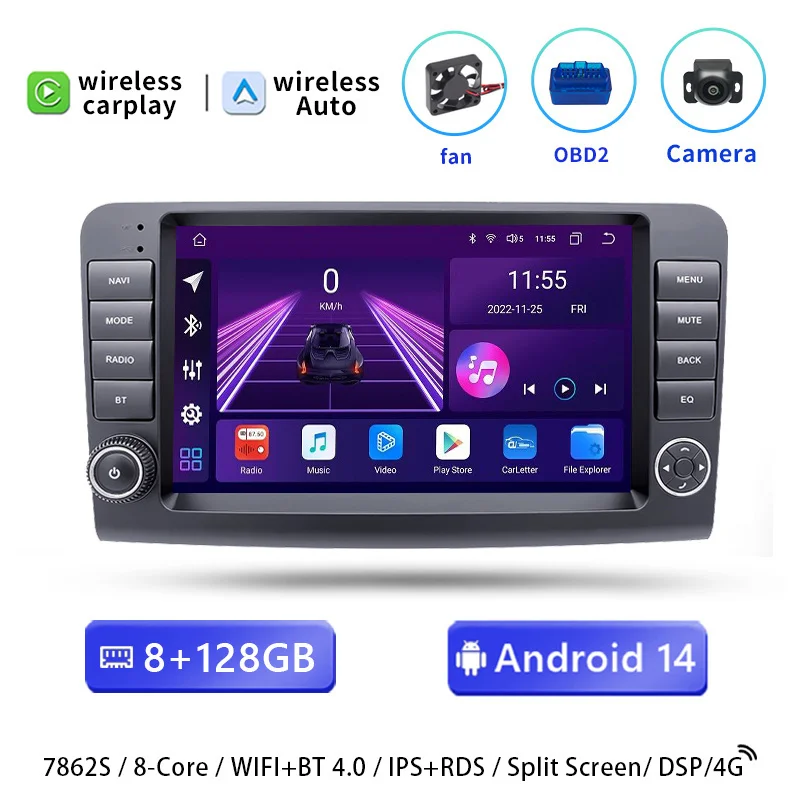 

Автомобильный радиоприемник 2 Din Android 14 для Mercedes Benz M CLASS ML W164 X164 ML350 ML300 GL500 ML320 ML280 GL350 GL450 Мультимедиа Стерео 4G