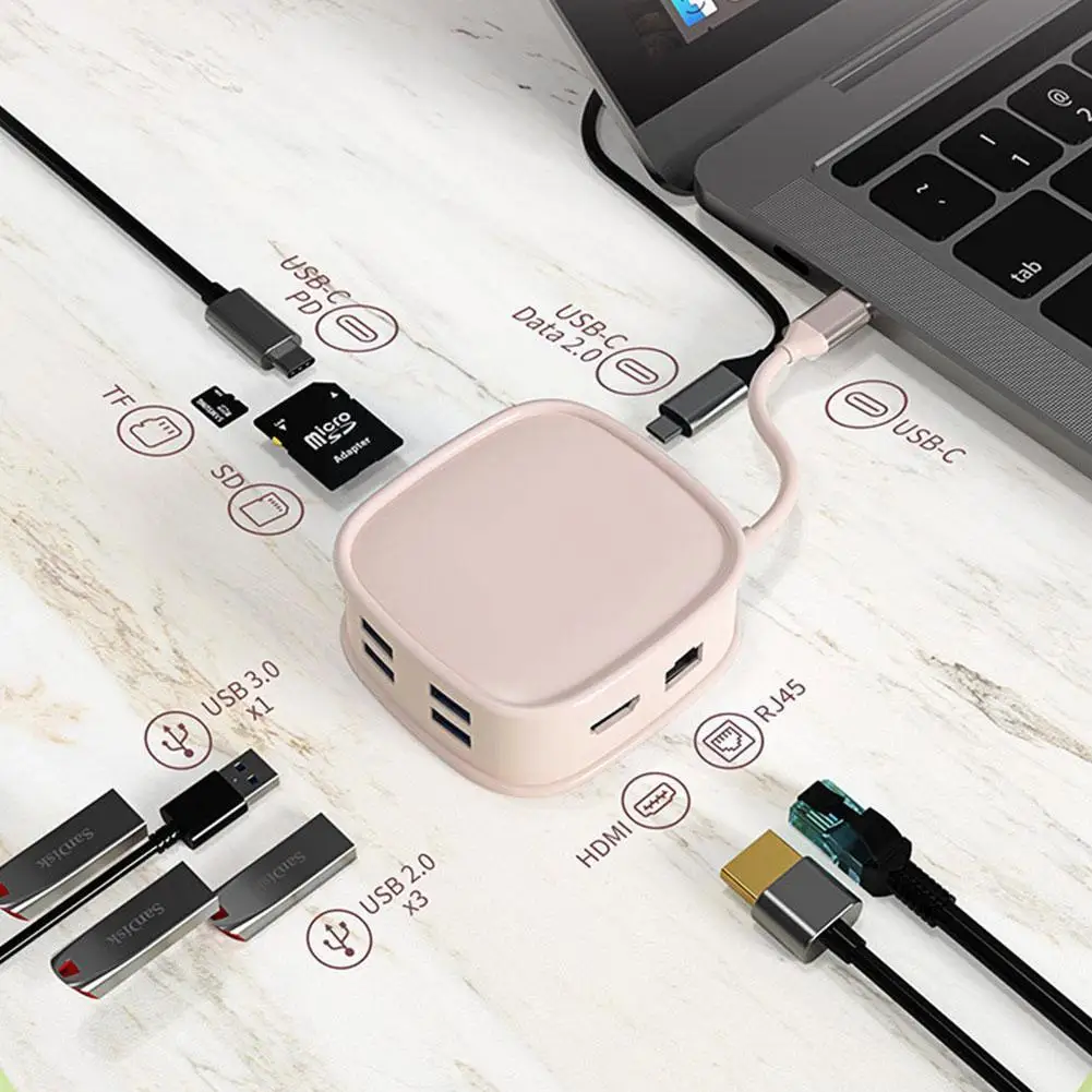 

USB 3.0 Hub For Macbook Type C Hub SD Card Readers RJ45 PD USB Hub Adapter USB Expander Computer Accessories For Laptop PC F5G6