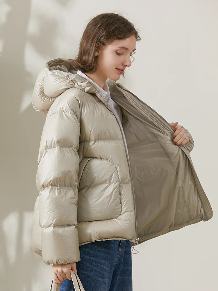 Miccbeirn 2022 Chinese  Style Winter 90 White Duck Down Hooded Jacket For Women Short Cloud Velvet Coat JHJ12054