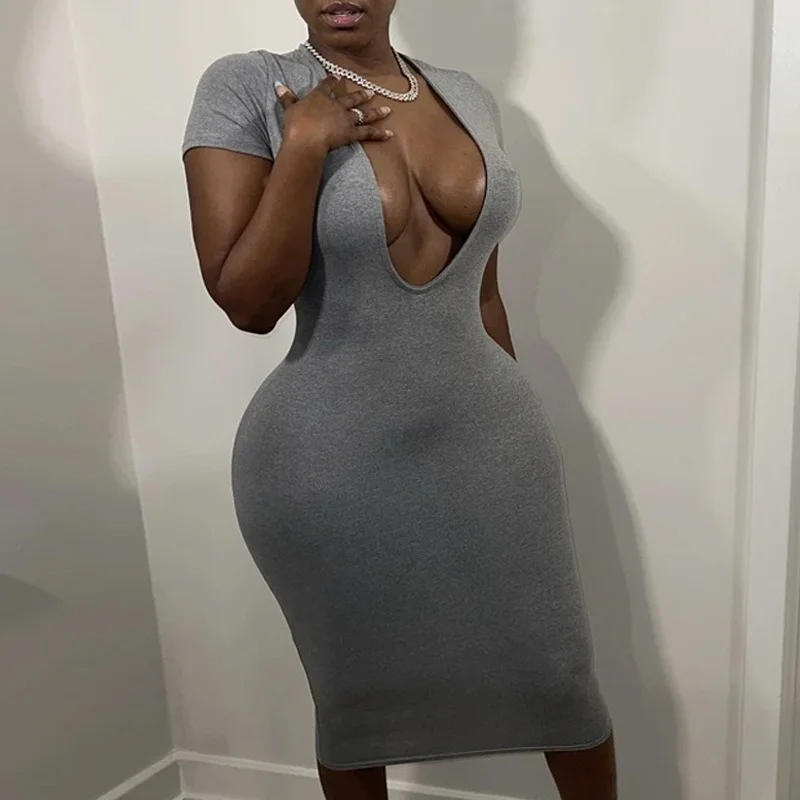 

Sexy Street V-Neck Fashion Lady Bodycon Dresses Women Casual Dress Evening Summer Short Sleeve Midi Cheongsam Dress
