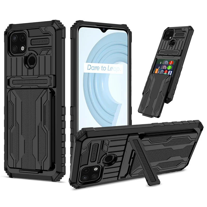 

Hybrid Armor Shockproof Phone Case For OPPO Realme C11 C12 C15 C17 C20 C21 C21Y C25 7i With Card Slot Stand Holder Back Cover