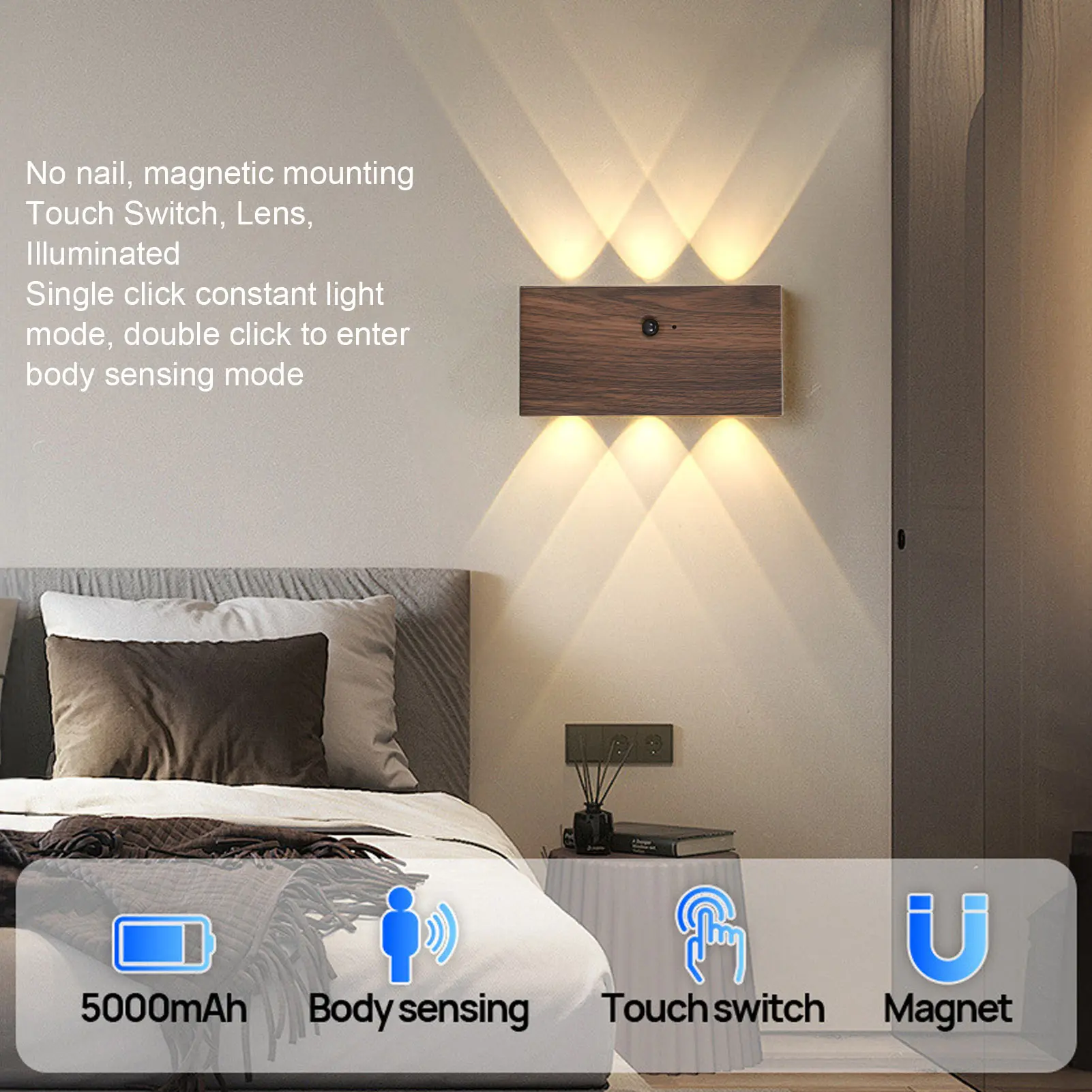 ZK30 Настенный светильник с питанием от батареи Перезаряжаемый датчик движения